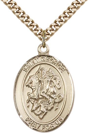14KT GOLD FILLED ST GEORGE PENDANT ON A CHAIN - 1" x 3/4"